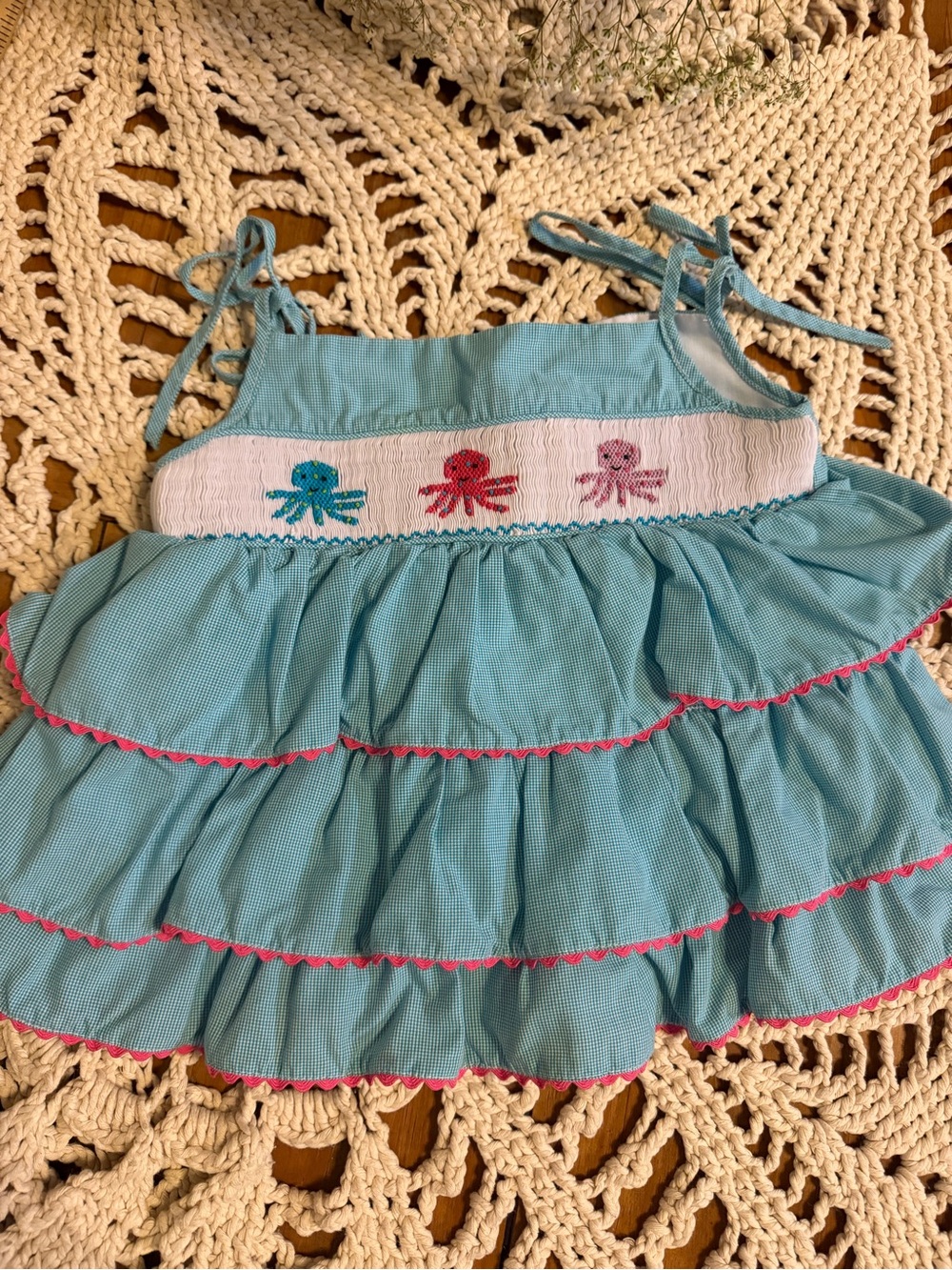 Molly & Millie Doodle Girls Aqua Octopus Ruffle Top Pink Ric Rac Boutique 4t
